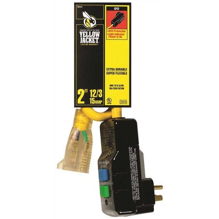YELLOW JACKET 2 ft. 12/3 SJTW Right Angle GFCI Heavy-Duty Extension Cord with Power Light Plug Yellow 2877